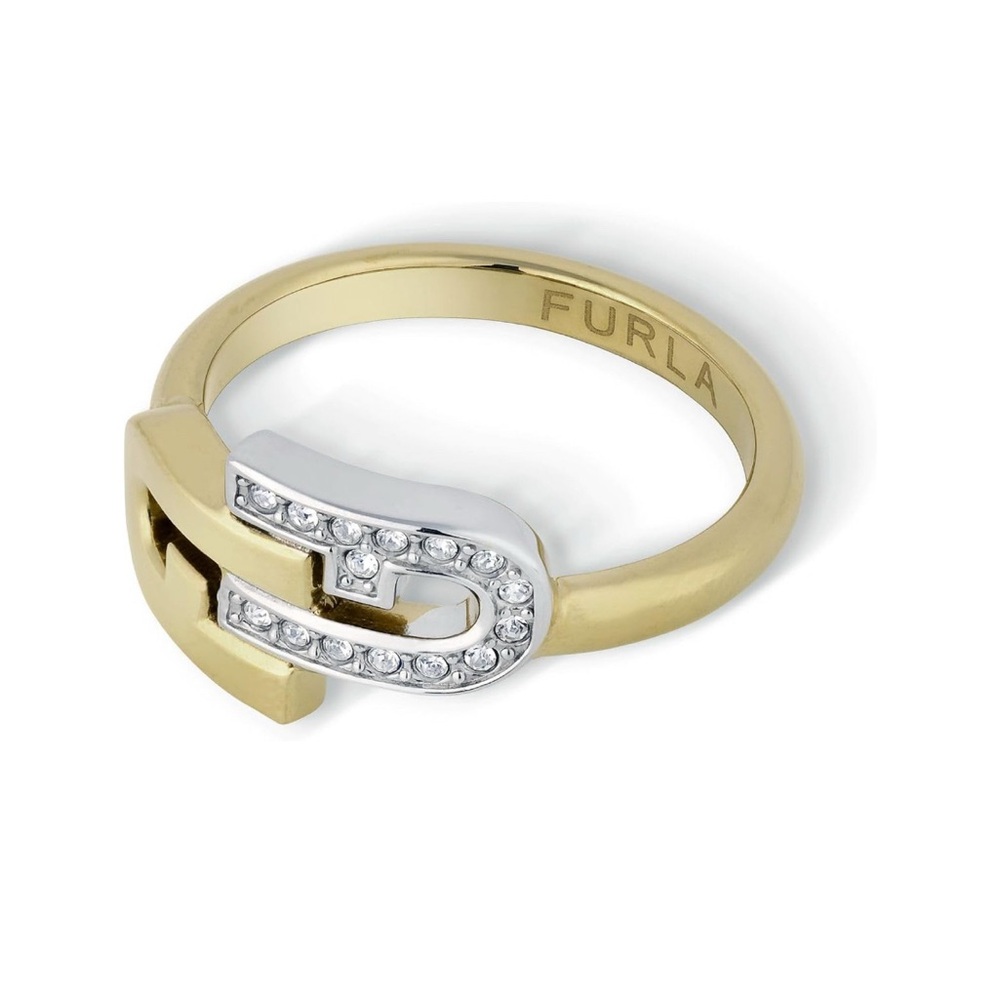 Furla Two-Tone Gold and Silver Crystal Buckle Ring